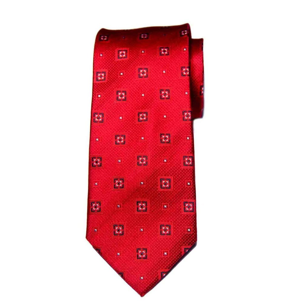 Bill Blass Silk Tie Red Geometric Men's Long